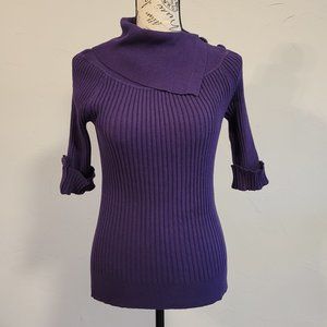 INC International Concepts Ribbed Asymmetrical Cowl Sweater, Large, Purple